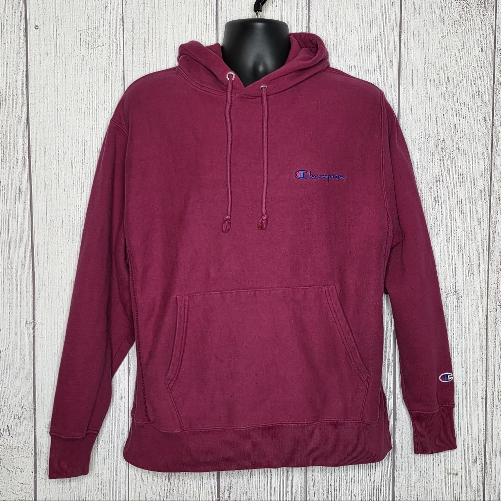 Champion Reverse Weave Hoodie Maroon Large | Classic Embroidered Logo